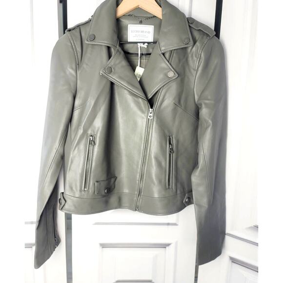 Lucky Brand Vegan Faux Leather Gray Silver Moto Jacket - NWT, Small - Picture 3 of 13